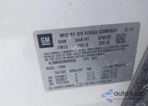 2021 Chevrolet Trailblazer Fwd Ls z USA, uszkodzony, nr VIN KL79MMS24MB009583